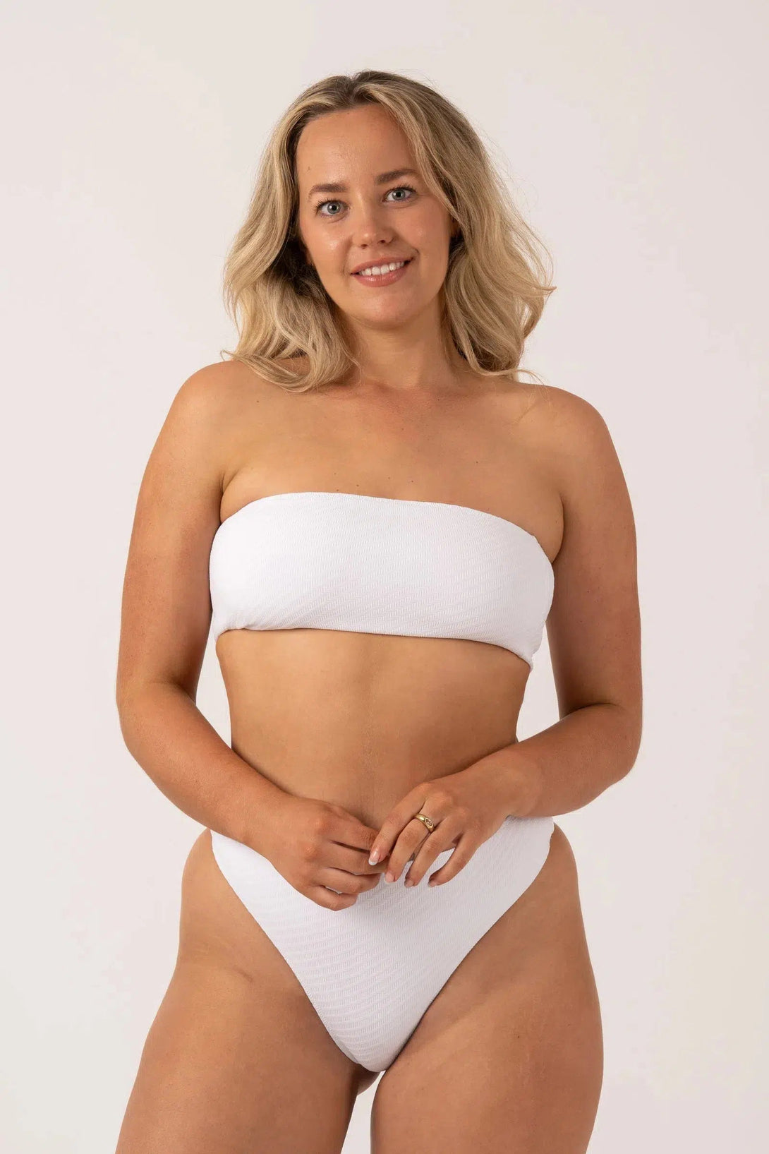 Textured Bandeau Bikini Top - White-Activewear-Exoticathletica