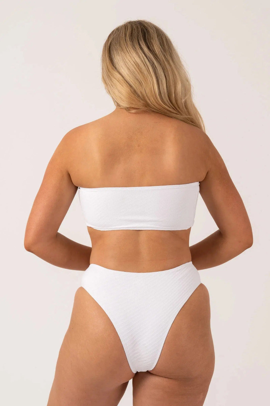 Textured Bandeau Bikini Top - White-Activewear-Exoticathletica