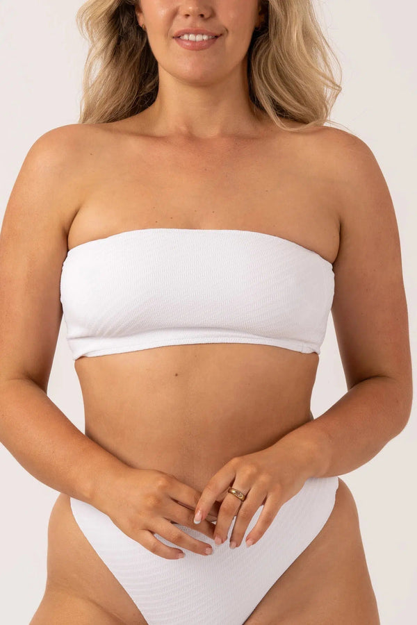 Textured Bandeau Bikini Top - White-Activewear-Exoticathletica