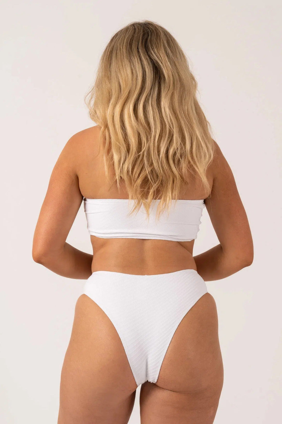 Textured High Waist High Leg Bikini Bottom - White-Activewear-Exoticathletica