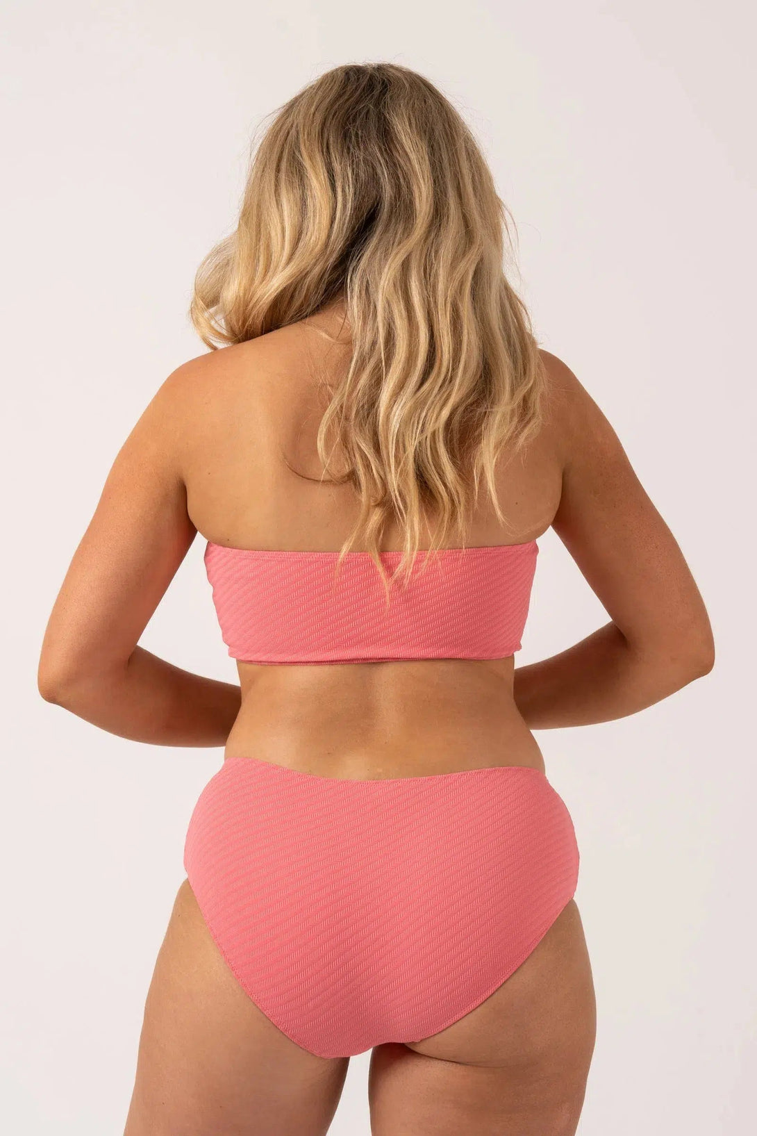 Textured Midi Waist Bikini Bottom - Bubblegum Pink-Activewear-Exoticathletica