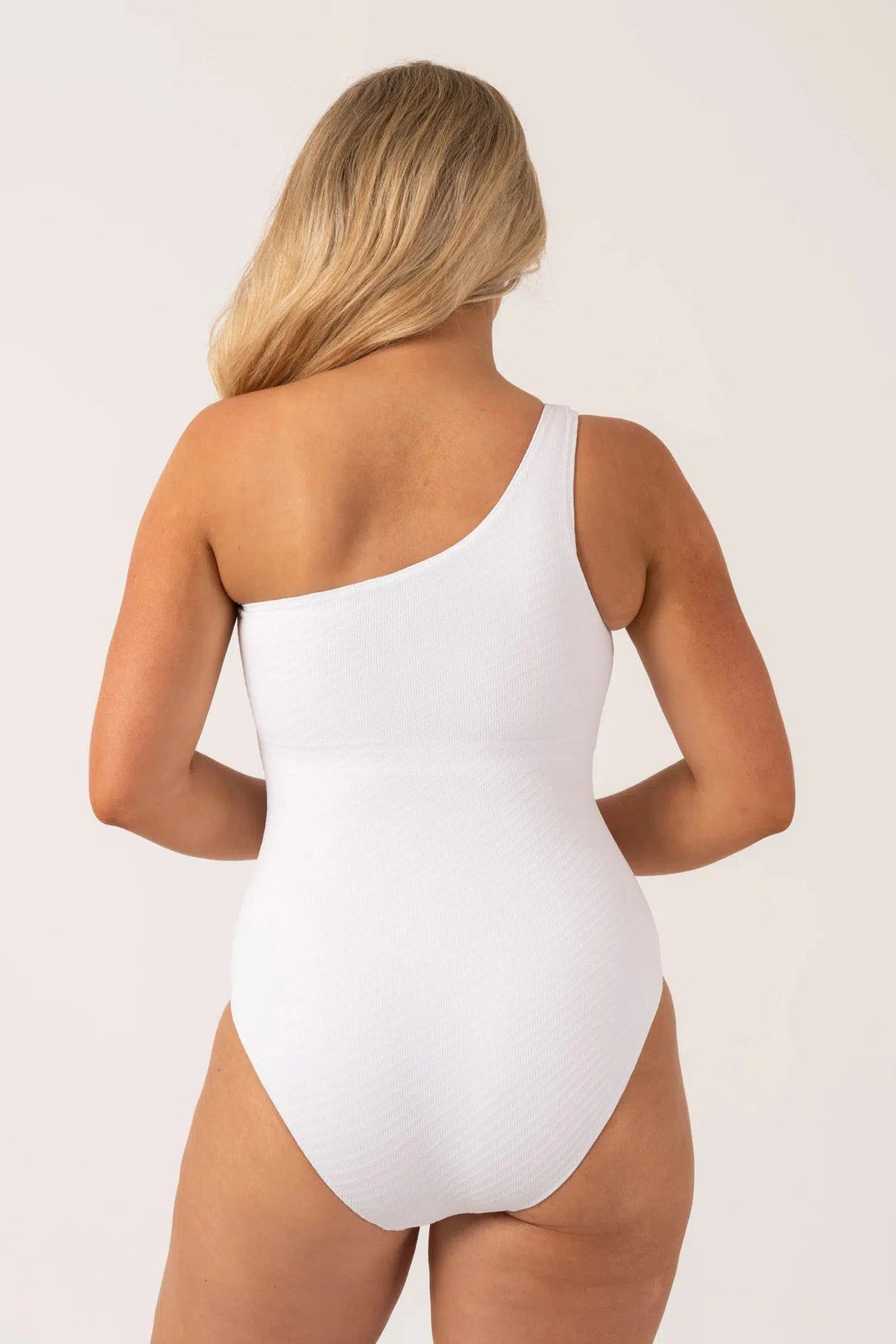 Textured One Shoulder One Piece - White-Activewear-Exoticathletica