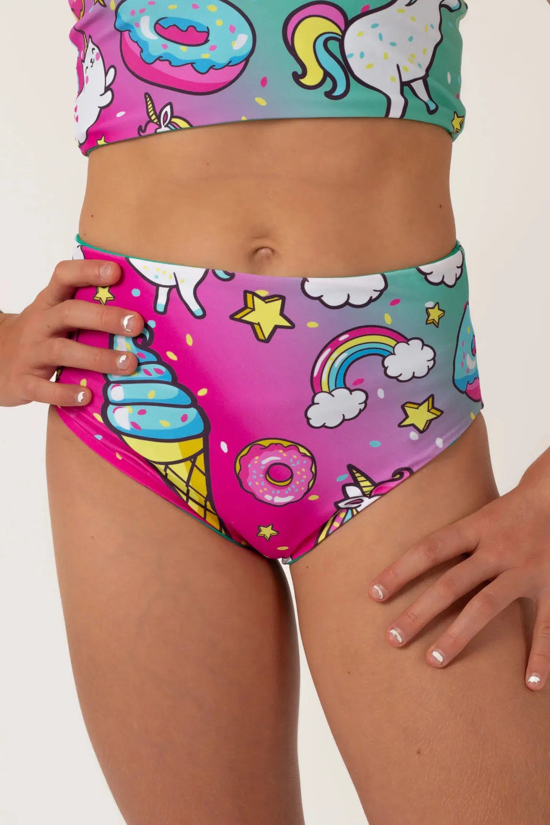 Unicorn Silky - Reversible Kids Bikini Bottom-Activewear-Exoticathletica