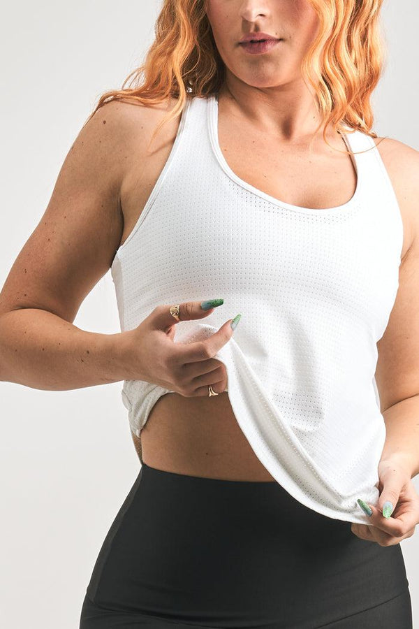 White Bball Mesh - Racer Back Tank Top-Activewear-Exoticathletica