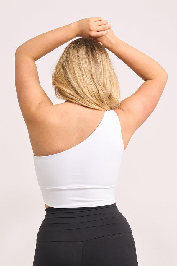 White Body Contouring - One Shoulder Comfort Crop Top-Activewear-Exoticathletica