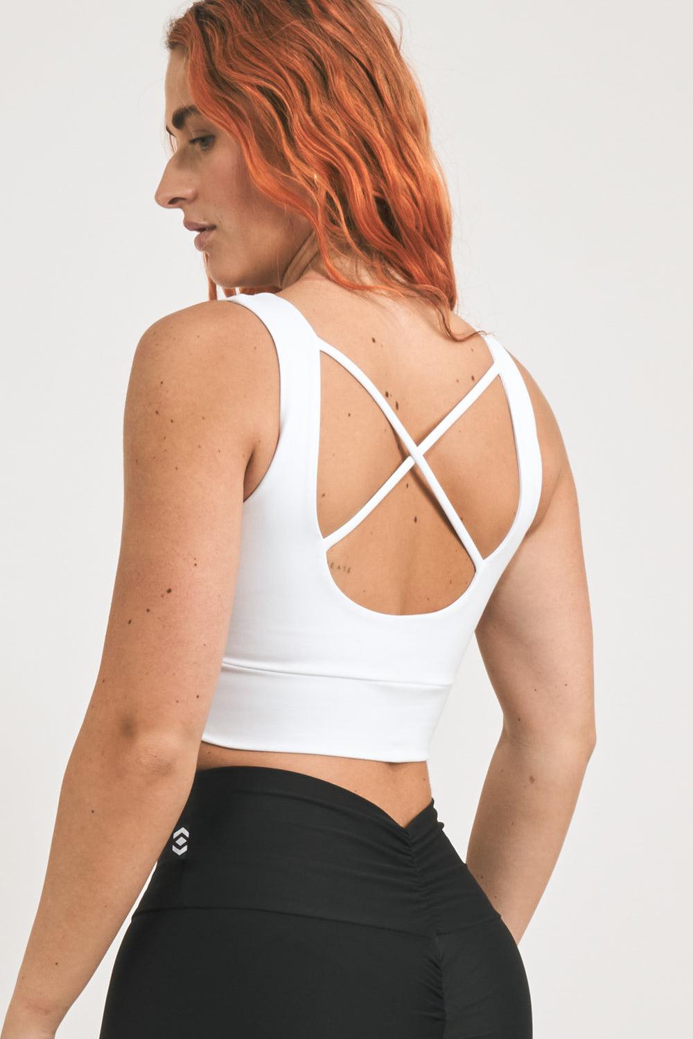 White Body Contouring - Scoop Neck Comfort Crop Top-Activewear-Exoticathletica