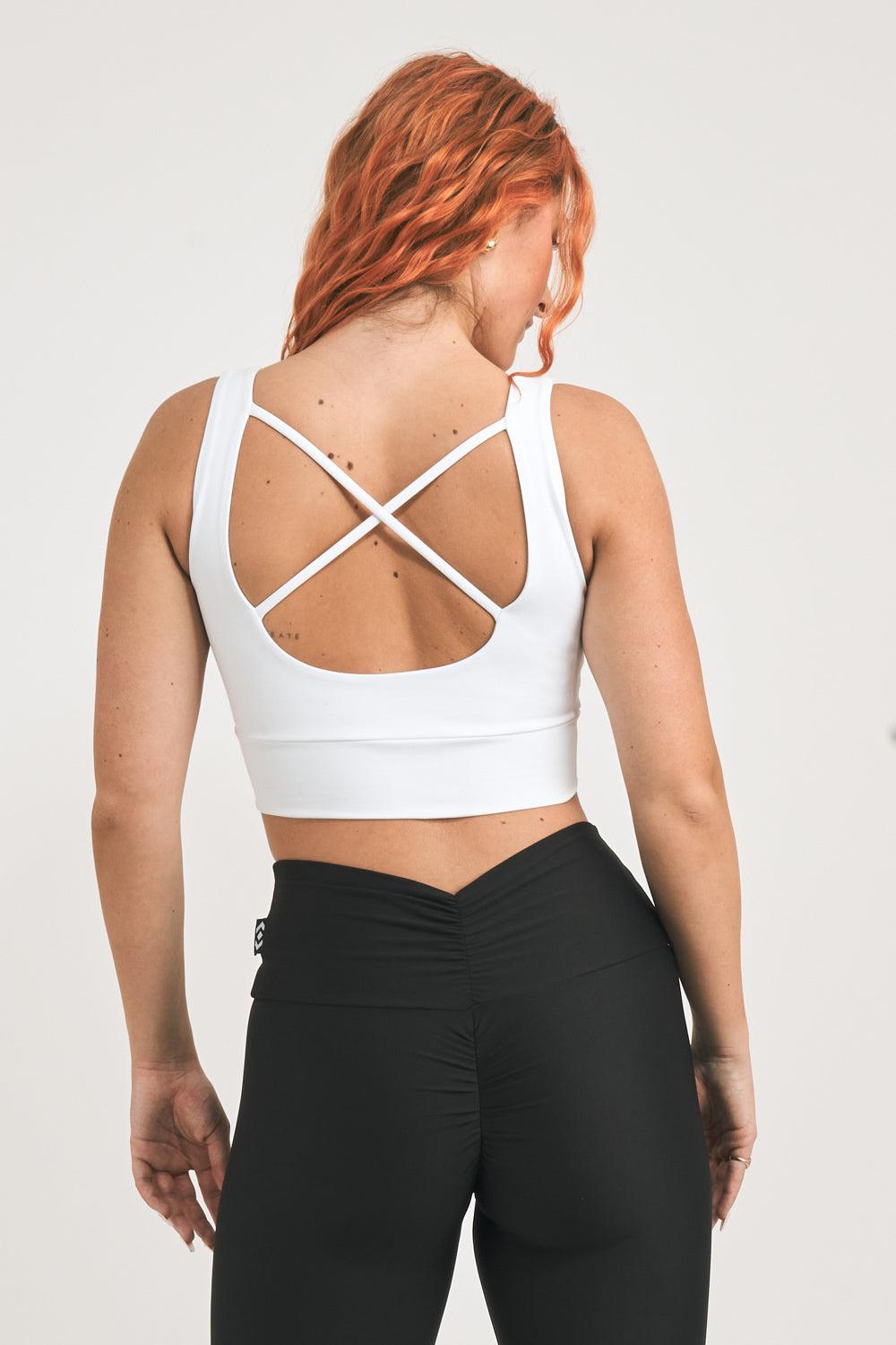 White Body Contouring - Scoop Neck Comfort Crop Top-Activewear-Exoticathletica