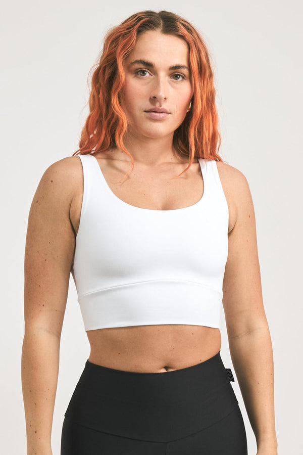 White Body Contouring - Scoop Neck Comfort Crop Top-Activewear-Exoticathletica