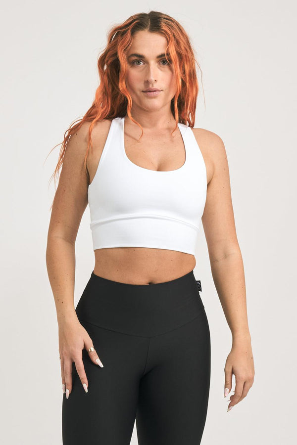 White Body Contouring - T Back Comfort Crop Top-Activewear-Exoticathletica