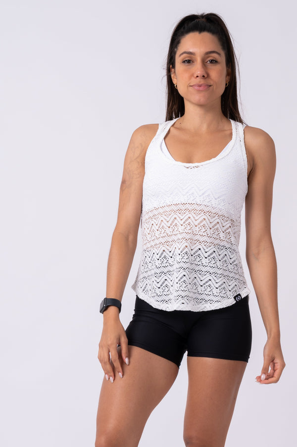 White Bohemian Lace - Racer Back Tank Top-Activewear-Exoticathletica