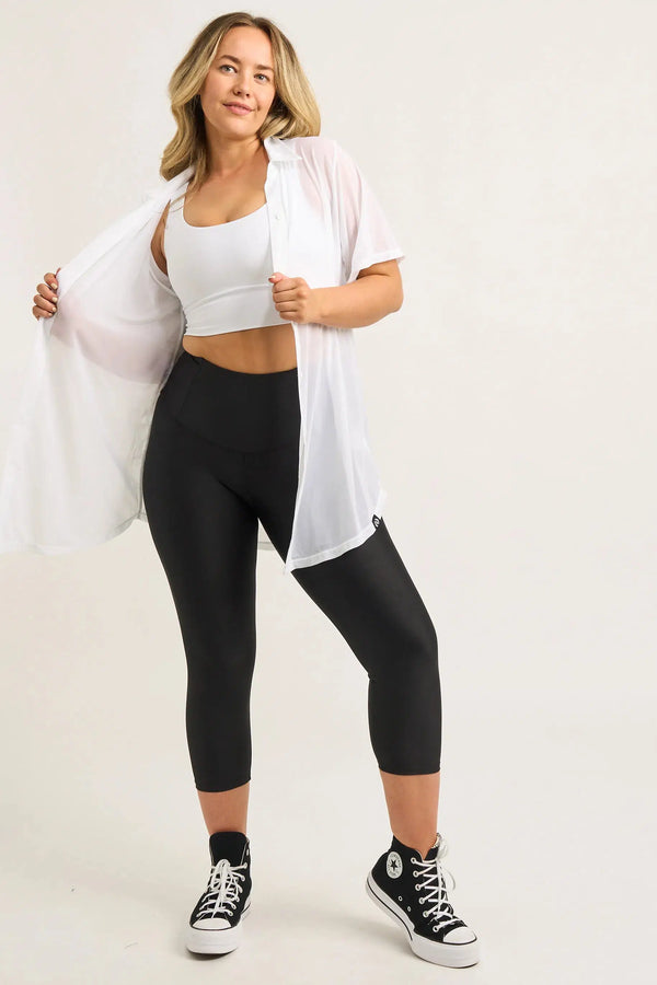 White Net - Button Up Boyfriend Tee-Activewear-Exoticathletica