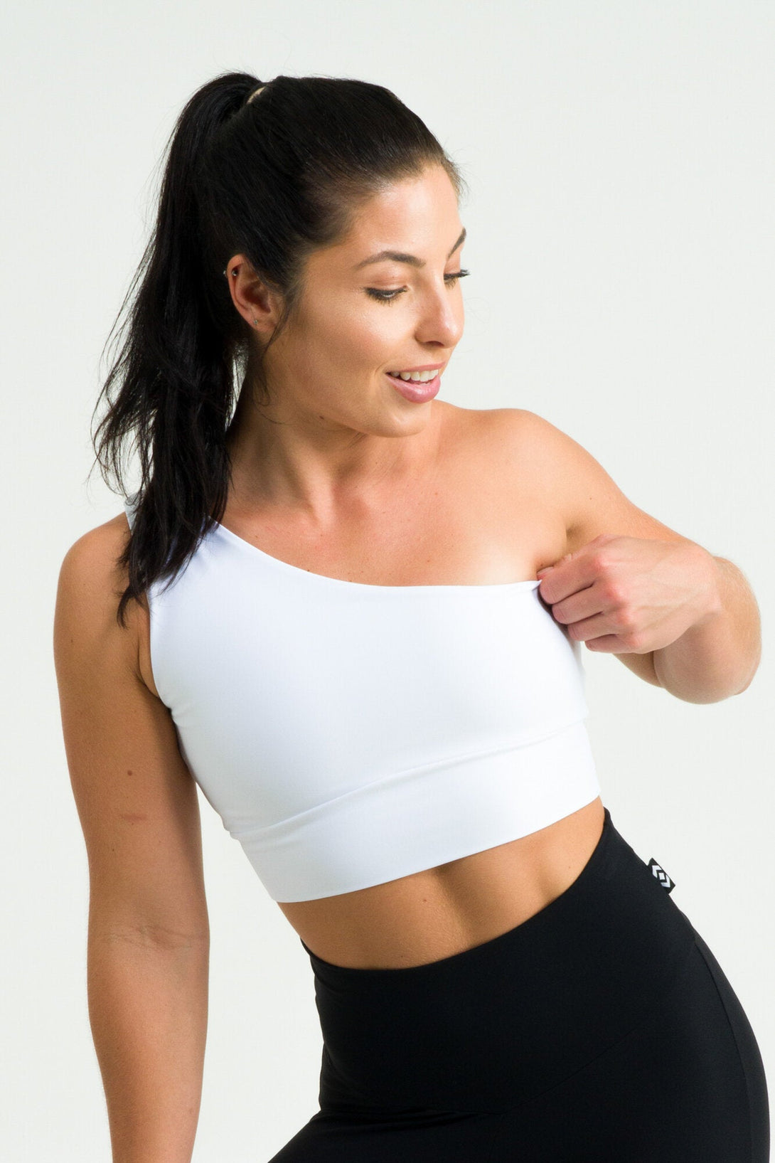 White Performance - One Shoulder Comfort Crop Top-Activewear-Exoticathletica