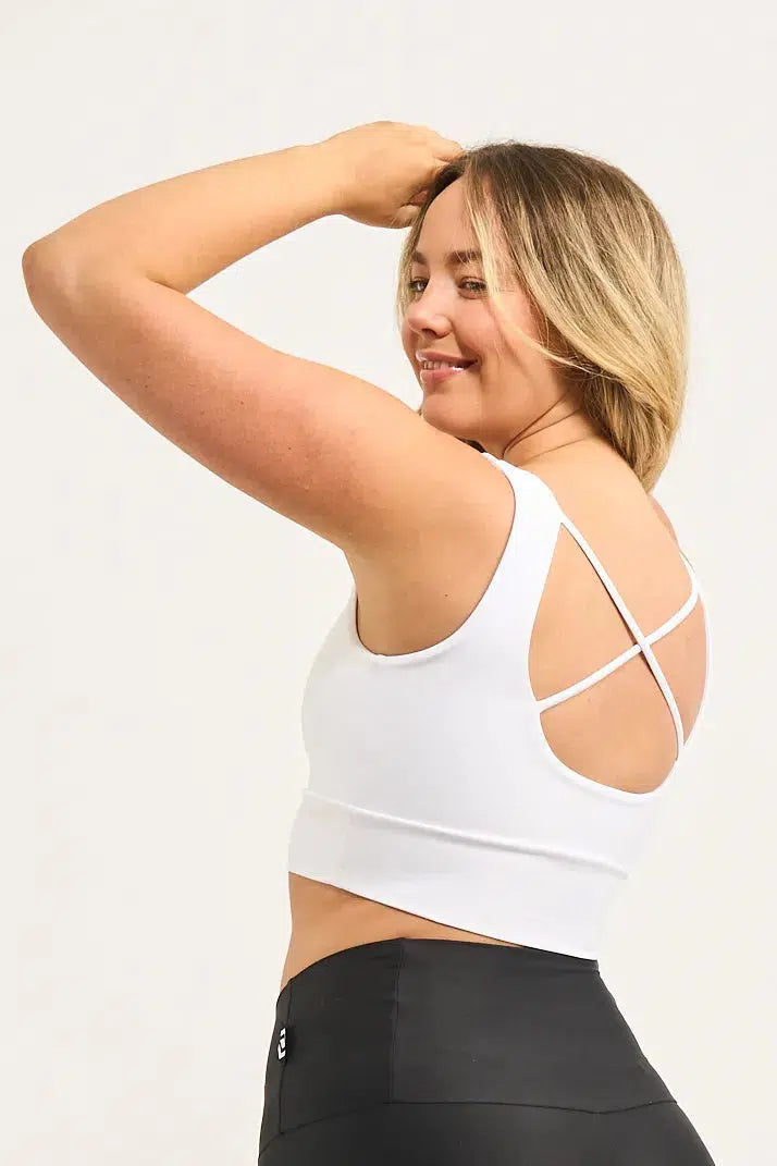 White Performance - Scoop Neck Comfort Crop Top-Activewear-Exoticathletica