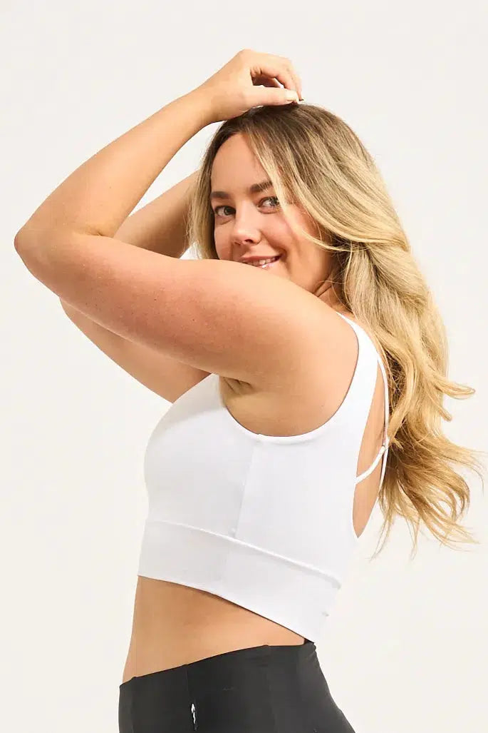 White Performance - Scoop Neck Comfort Crop Top-Activewear-Exoticathletica