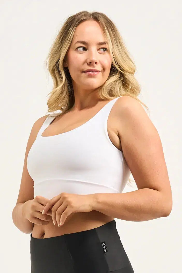 White Performance - Scoop Neck Comfort Crop Top-Activewear-Exoticathletica