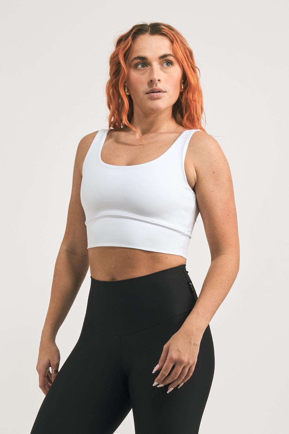 White Performance - Scoop Neck Comfort Crop Top-Activewear-Exoticathletica