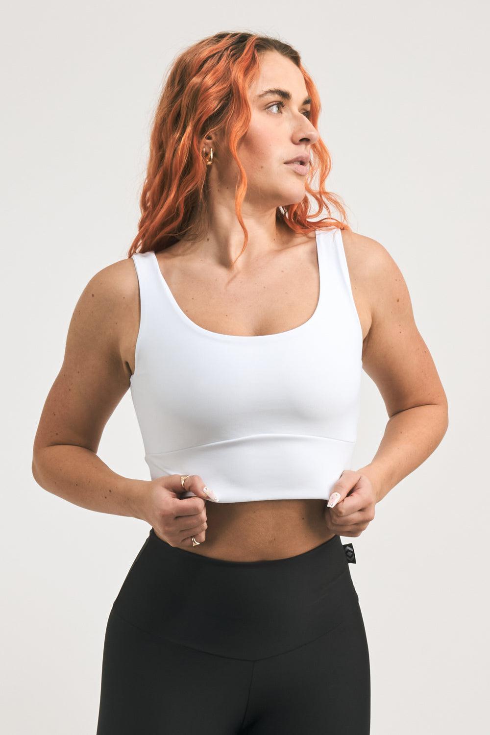 White Performance - Scoop Neck Comfort Crop Top-Activewear-Exoticathletica