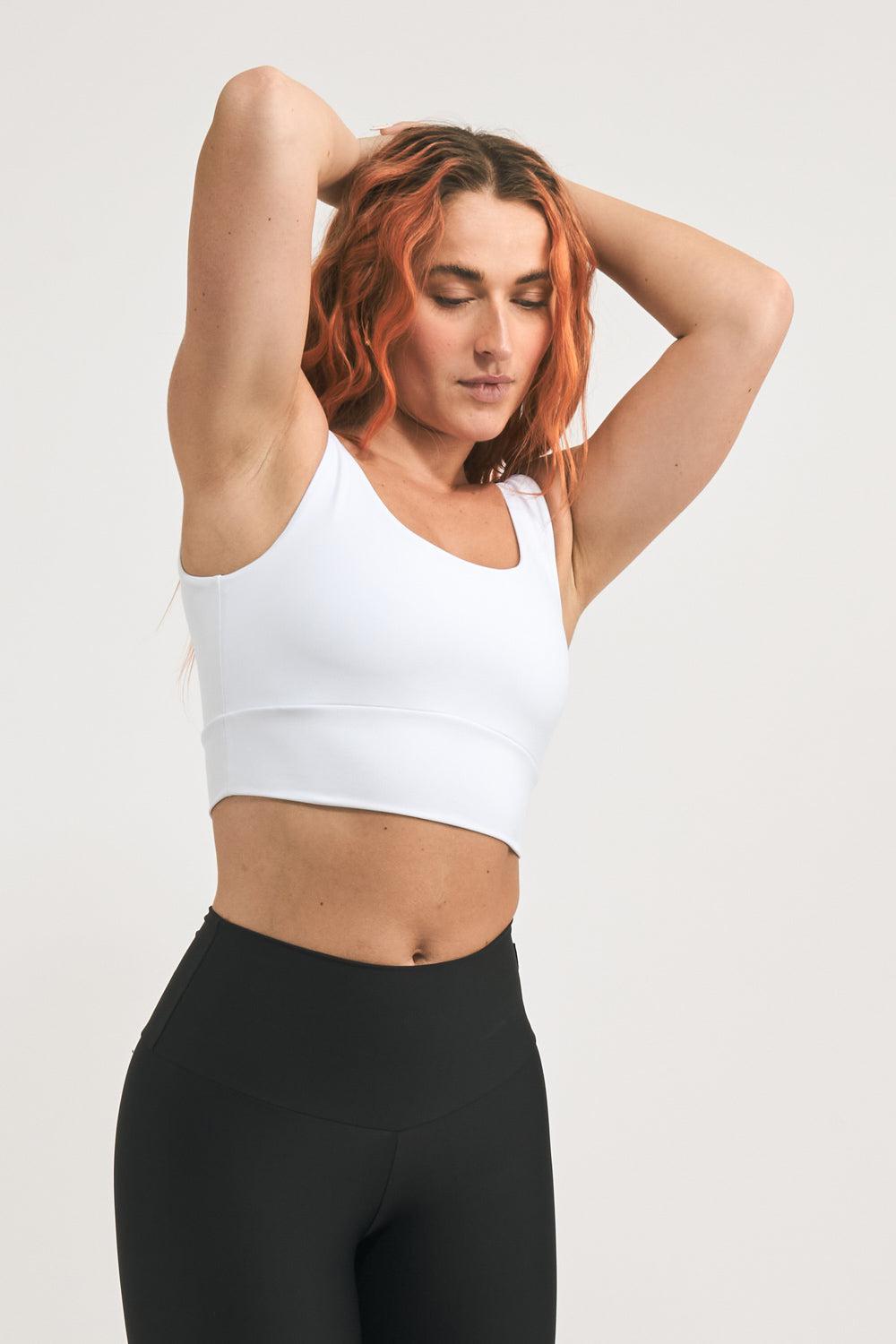 White Performance - Scoop Neck Comfort Crop Top-Activewear-Exoticathletica