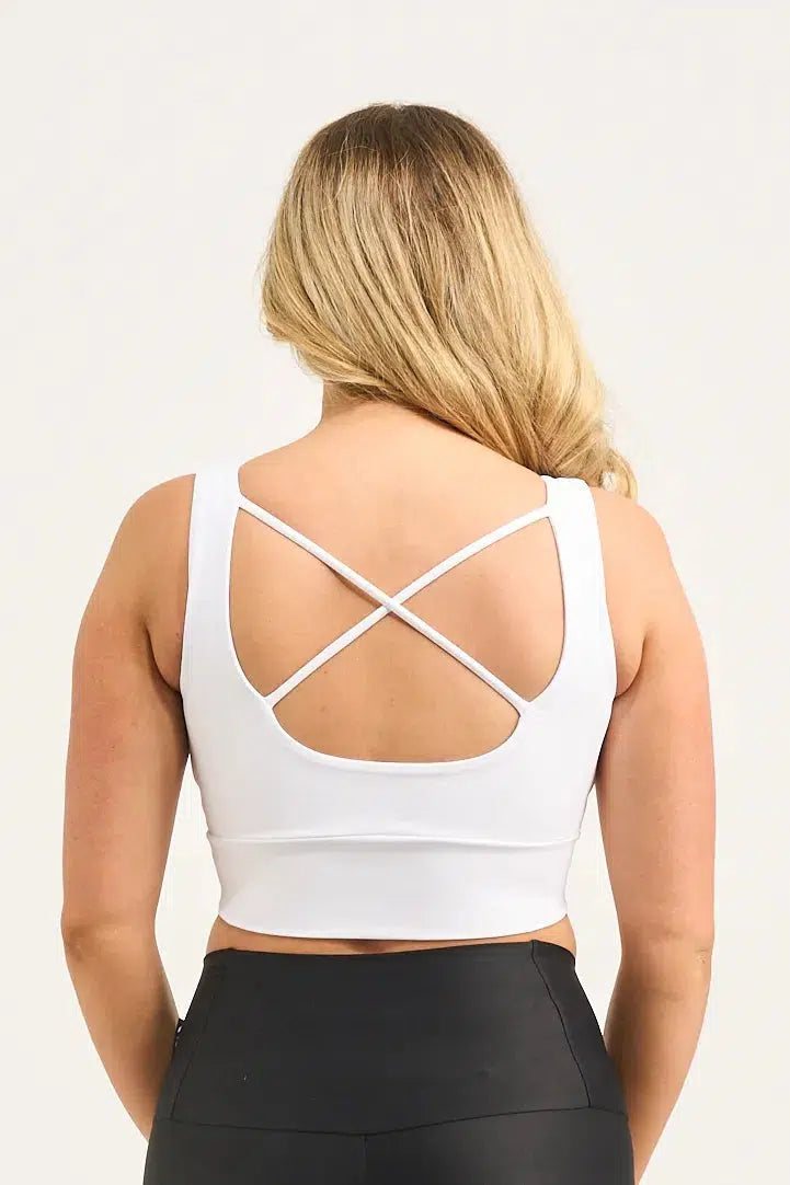 White Performance - Scoop Neck Comfort Crop Top-Activewear-Exoticathletica