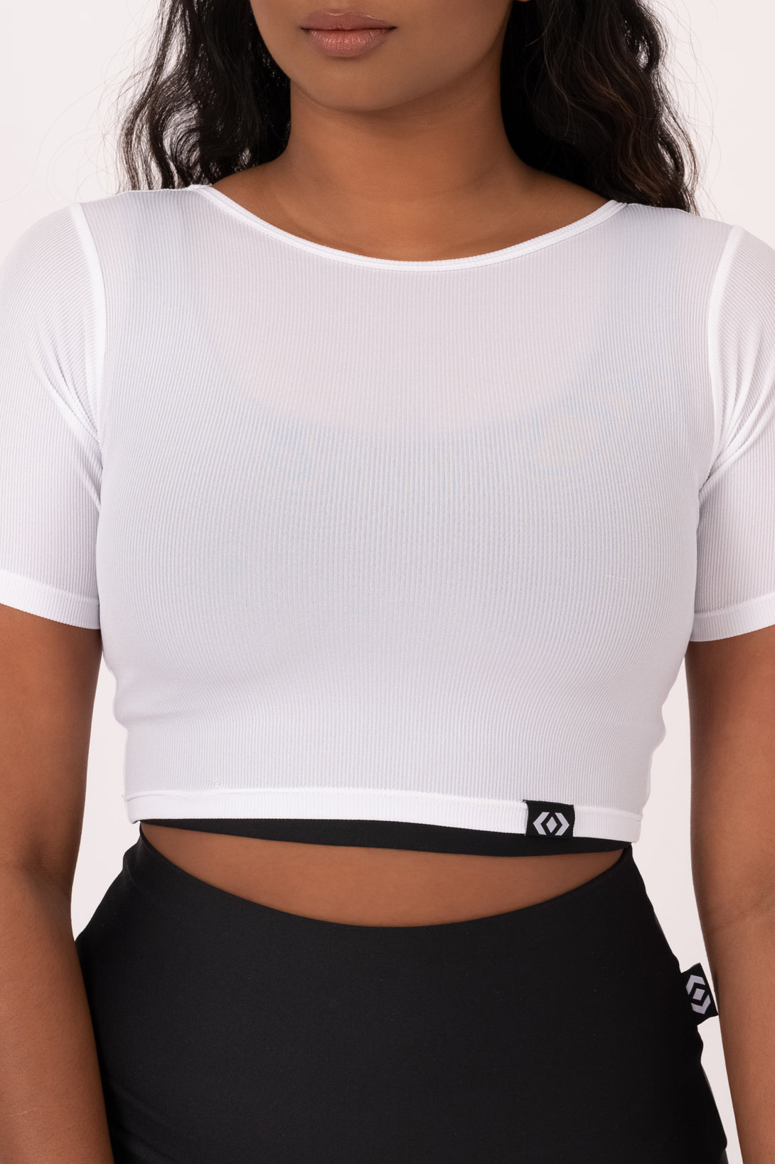 White Rib Knit - Fitted Cropped Tee-Activewear-Exoticathletica