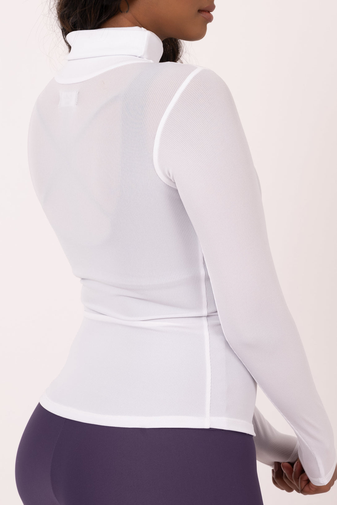 White Rib Knit - Fitted Turtle Neck W Long Sleeves-Activewear-Exoticathletica