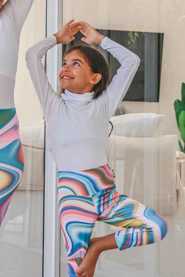 White Rib Knit - Kids Fitted Turtle Neck W Long Sleeve-Activewear-Exoticathletica