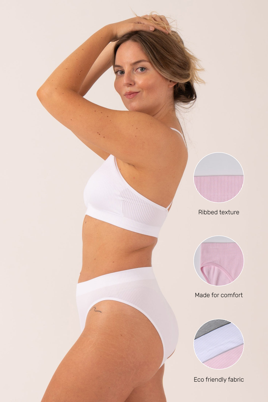 White Rib Seam Free - High Waist Bikini Briefs-Activewear-Exoticathletica