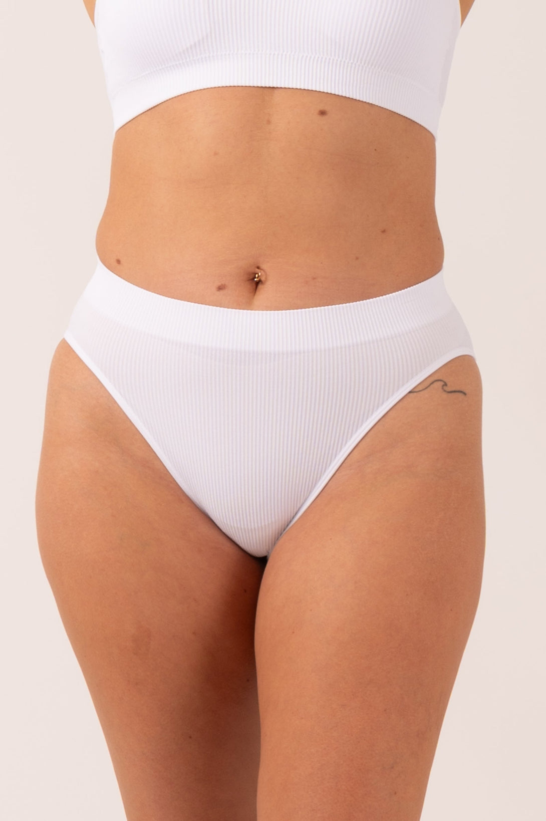 White Rib Seam Free - High Waist Bikini Briefs-Activewear-Exoticathletica