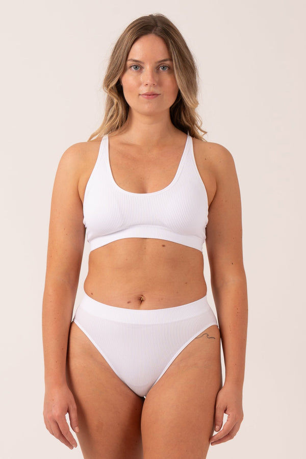 White Rib Seam Free - High Waist Bikini Briefs-Activewear-Exoticathletica