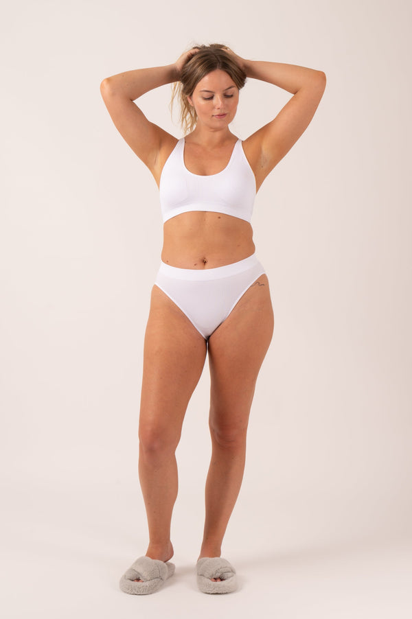 White Rib Seam Free - Strappy Cross Over Bralette-Activewear-Exoticathletica