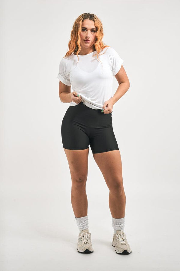 White Slinky To Touch - Cuffed Sleeve Tee-Activewear-Exoticathletica