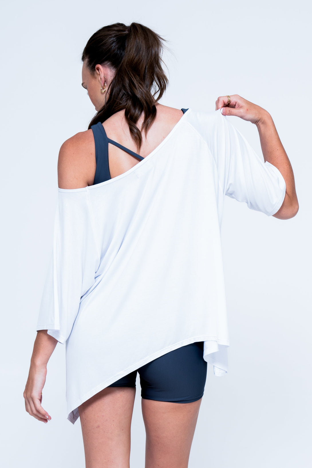 White Slinky To Touch - Off The Shoulder Tee-Activewear-Exoticathletica