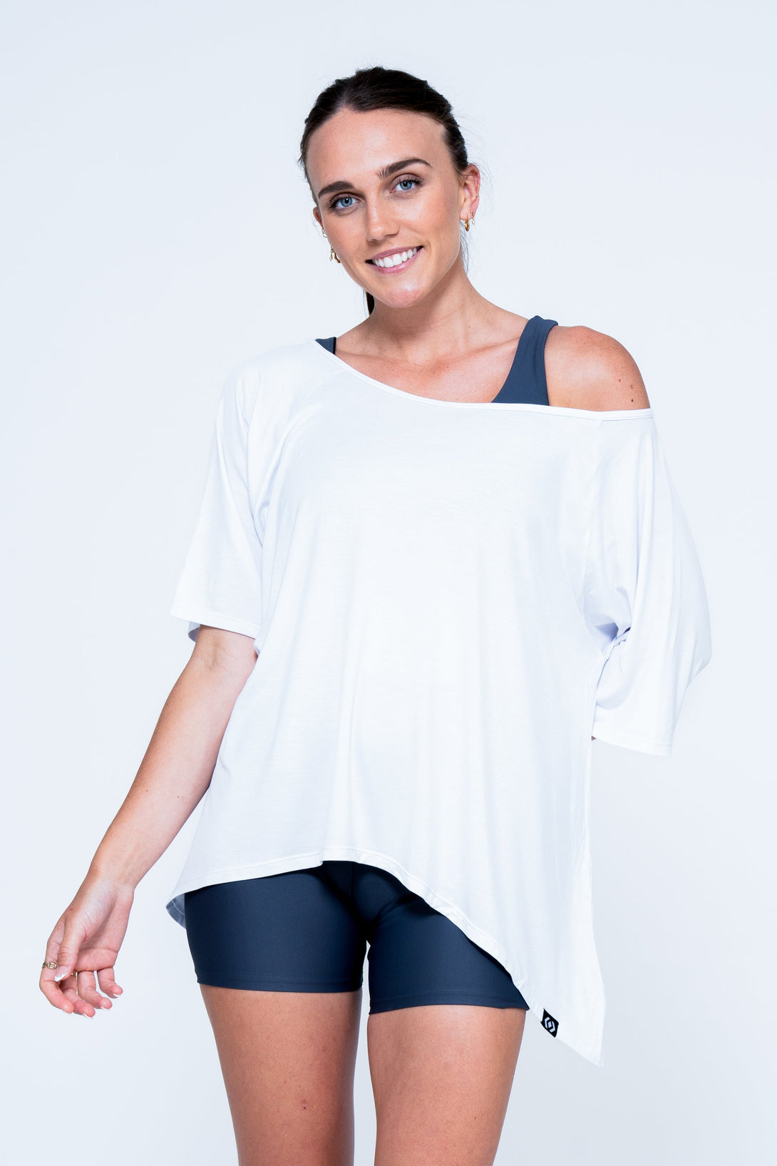 White Slinky To Touch - Off The Shoulder Tee-Activewear-Exoticathletica