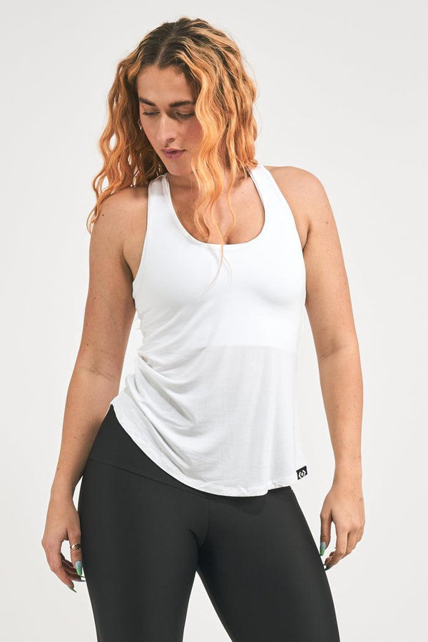 White Slinky To Touch - Racer Back Tank Top-Activewear-Exoticathletica