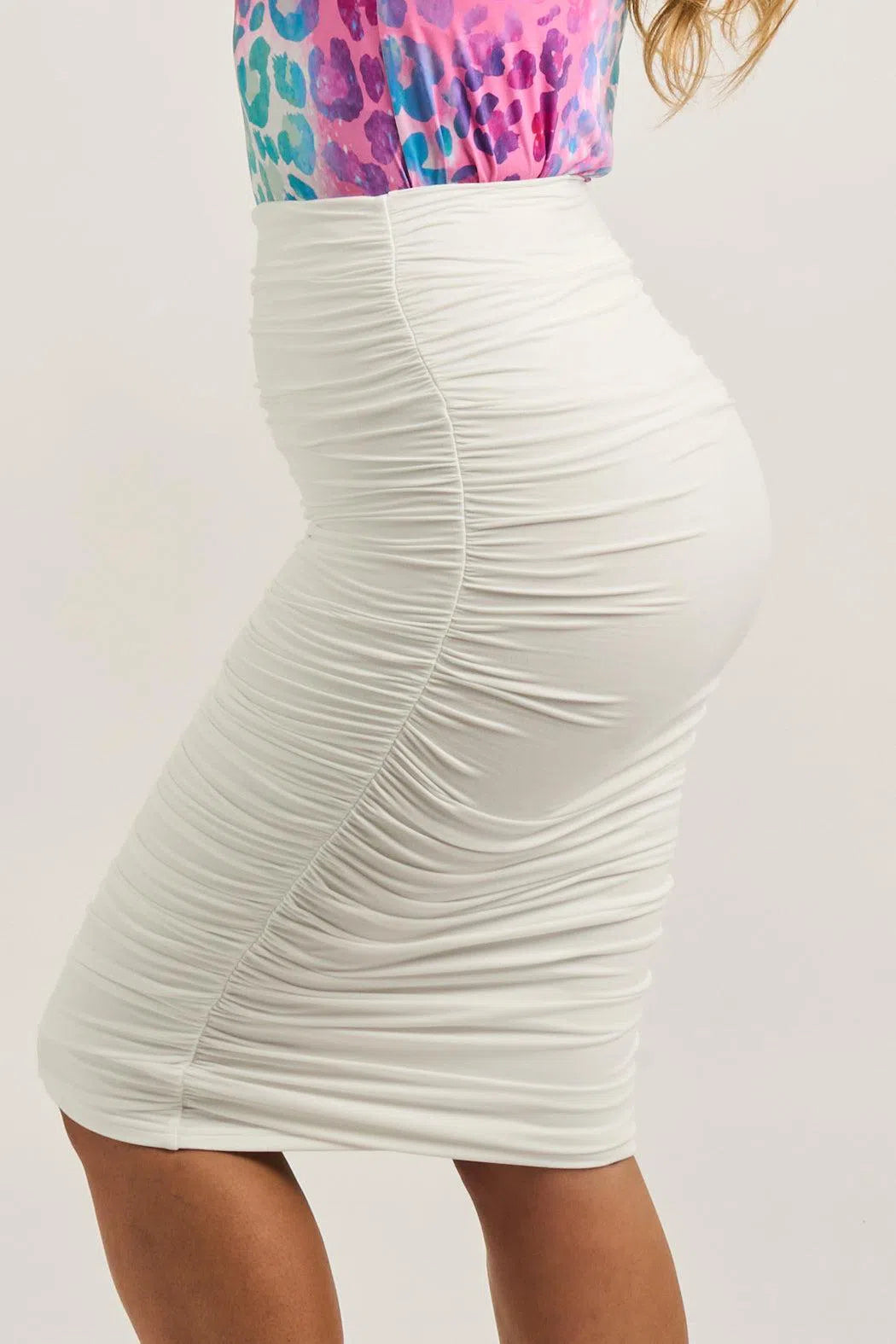 White Soft To Touch - Ruched Midi Skirt-9358328141723-Activewear-Exoticathletica