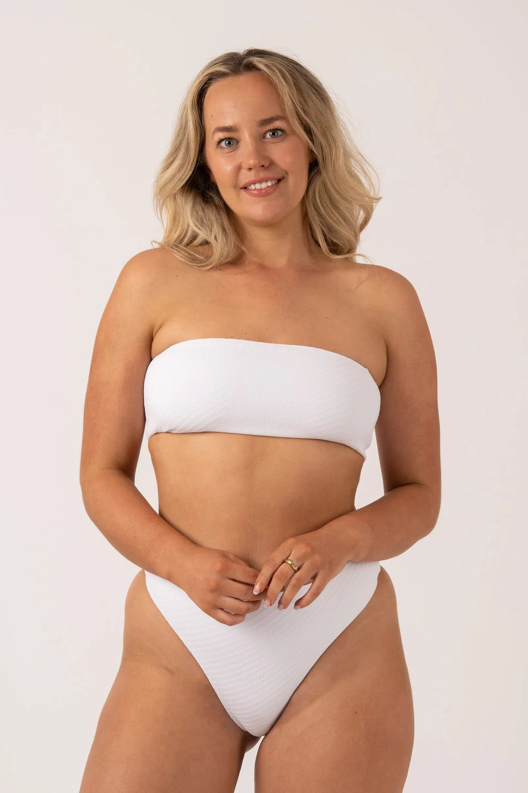 White Textured - Bandeau Bikini Top-Activewear-Exoticathletica