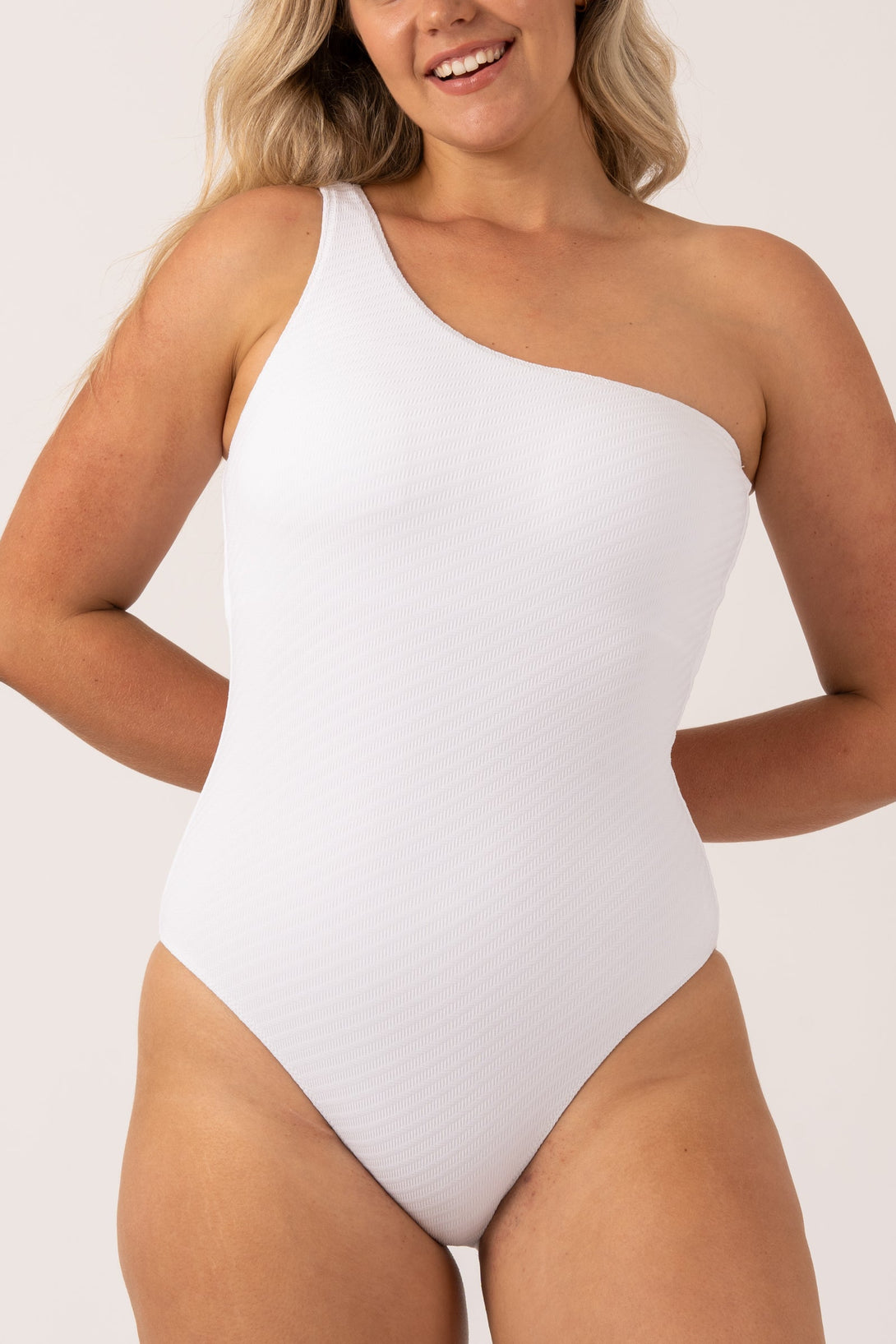 White Textured - One Shoulder One Piece-Activewear-Exoticathletica