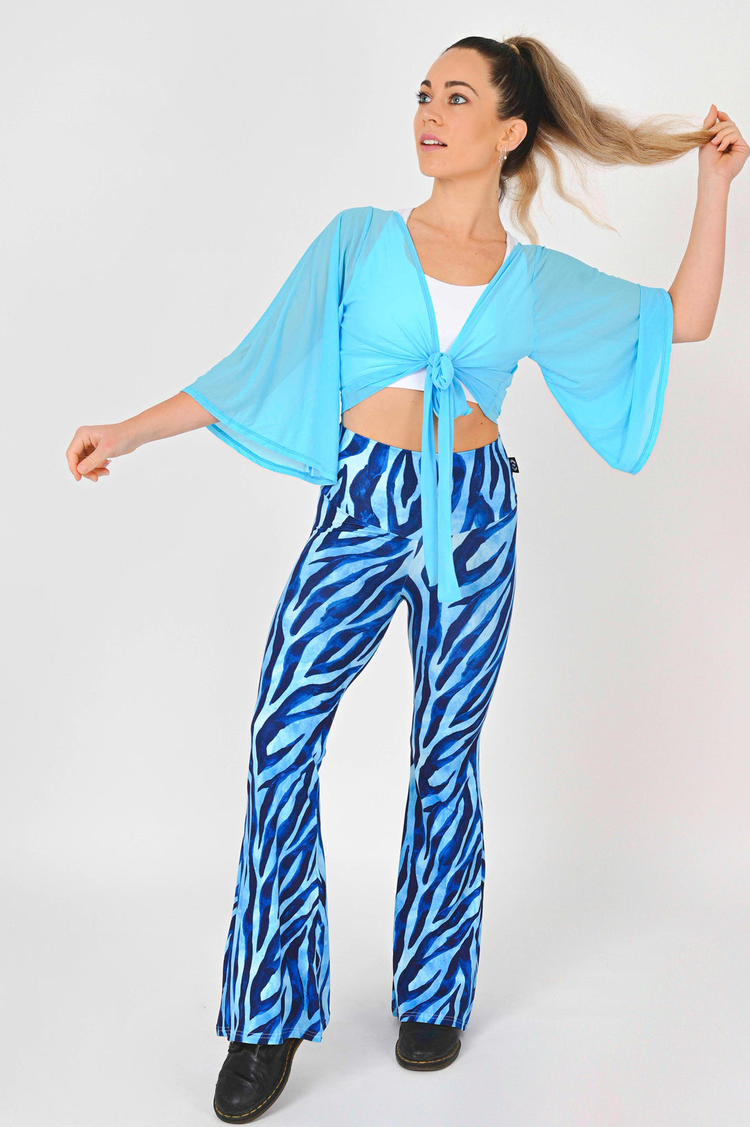 Wild Zebra Blue Soft To Touch - High Waisted Bells-Activewear-Exoticathletica