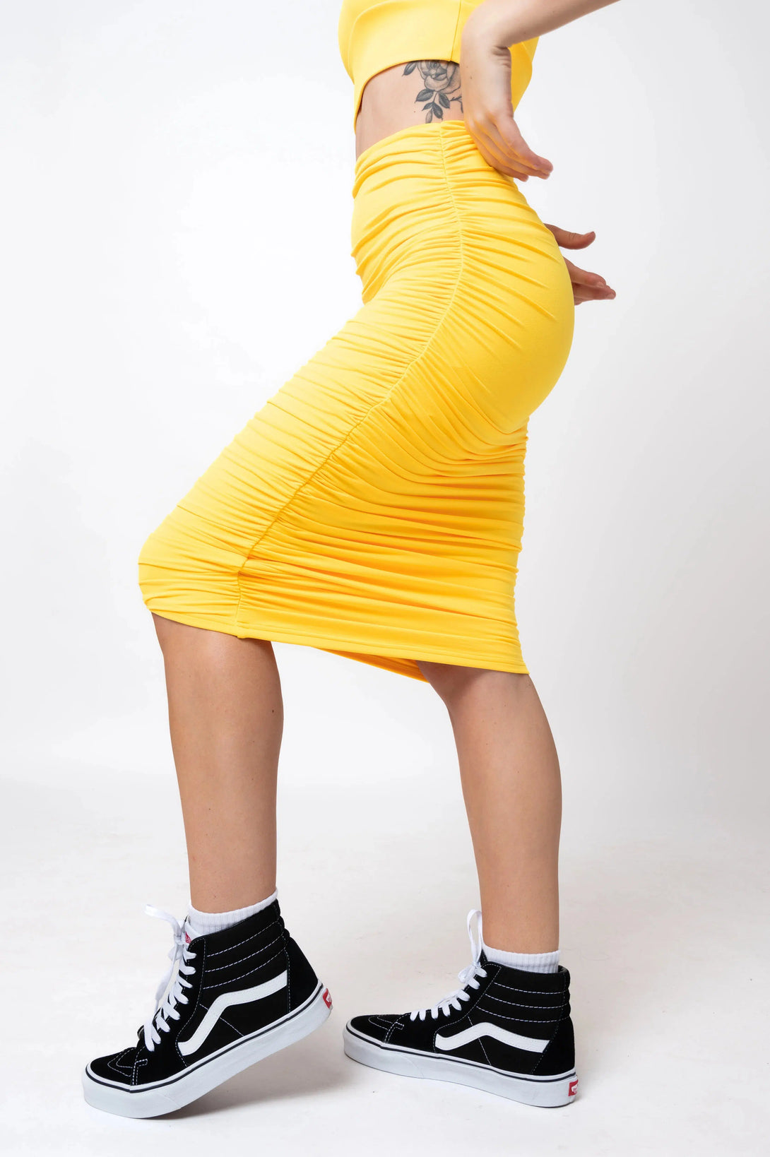 Yellow Soft To Touch - Ruched Midi Skirt-Activewear-Exoticathletica